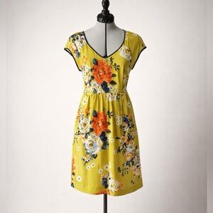 Moulinette Soeurs Silk Floral Short Sleeve Midi, chartreuse/orange, sz0, EUC